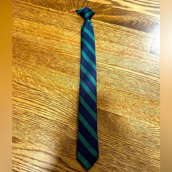 Boys Navy Green Striped Neck Tie Preppy Dressy Formal School Uniform 14.75” - Picture 1 of 4